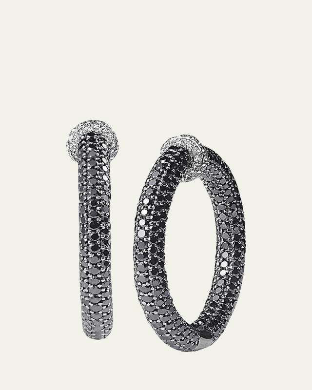 18K White Gold Black and White Pavé Diamond Tube Hoop Earrings